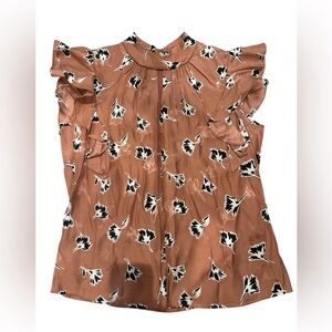 REBECCA TAYLOR Floral Ruffle Sleeve Top - Brown